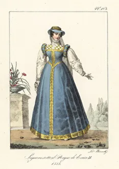 1555 Prints: Lady at the court of King Henry II of France, 1555