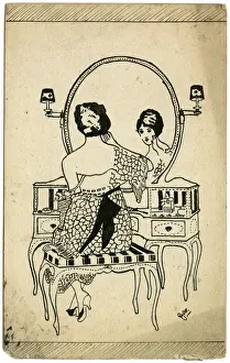 Lady at dressing table - WWI postcard by George Ranstead
