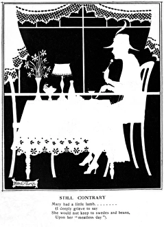 Lunch Gallery: Lady eating in silhouette by Nellie E. George