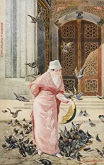 Lighter Prints: Lady feeding the pigeons - Constantinople, Turkey