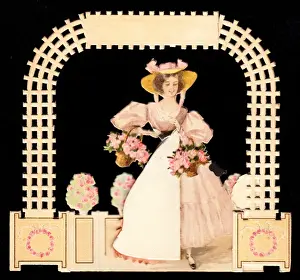 Dimensional Prints: Lady with flowers on a greetings card