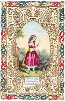 Lady in a garden on a romantic greetings card