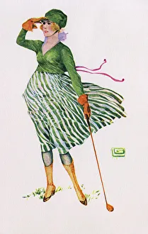 Shot Collection: Lady golfer looking down the fairway for her drive