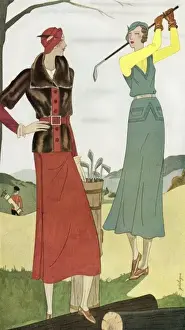 Two lady golfers. Art deco