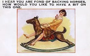 Jollity Prints: Lady having fun on a rocking horse