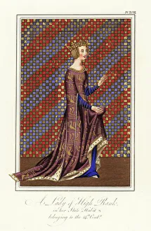 14th Century Prints: A lady of high rank in her state habit, 14th century