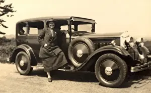 Tourer Prints: Lady and large tourer car