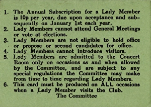 Nov15 Gallery: Lady Members conditions for membership at Working Mens Clubs