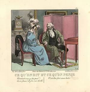 Lady and old gentleman in a parlor, 19th century