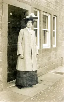 Bingley Prints: Lady Outside Terrace, Keighley, Yorkshire