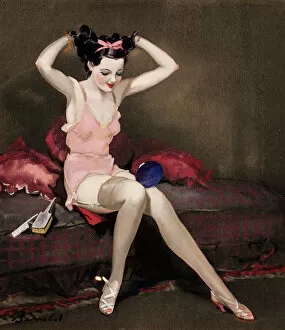 Stockings Gallery: Lady in pink underwear by Barribal