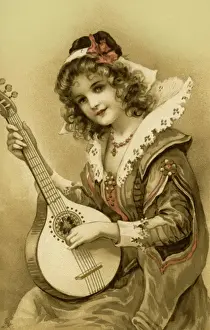 Bowley Prints: Lady playing a mandolin