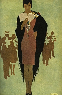 Images Dated 14th November 2011: Lady Reads Standing Up