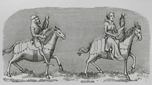 Raptor Prints: Lady setting out hunting. Engraving after a miniature