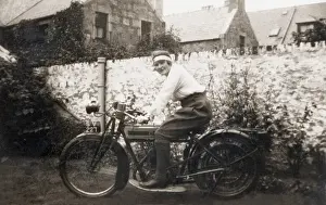 Headband Prints: Lady sitting on 1918 Triumph motorcycle