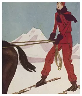 Lady Skier & Horse 1929