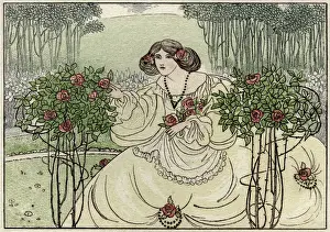 Tending Prints: Lady tending rose trees