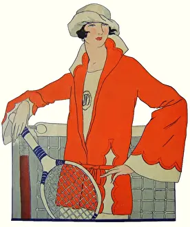 Lady tennis player in red blazer