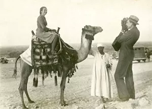 Egypt Gallery: Lady Tourist on camel - Giza, Egypt