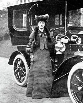 Lady and a veteran car, early 1900s