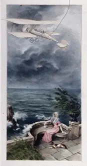 Skies Prints: Lady watches aeroplane
