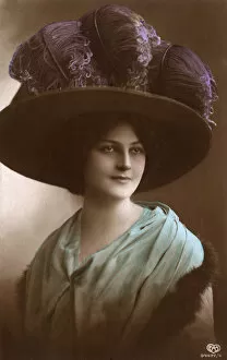 Headwear Collection: Lady wearing a large hat with Ostrich Feathers