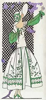 Lady in white and green dress by Jeanne Lanvin