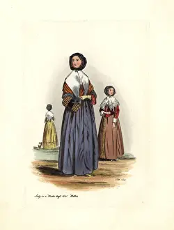 London Prints: Lady in winter dress, 1641, reign of Charles I, from Hollar