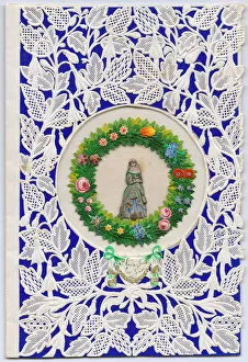 Delicate Gallery: Lady with wreath of flowers on a paper lace romantic card