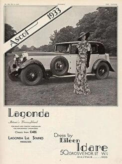 Adverts Collection: Lagonda advertisement, 1933 and Idare dress