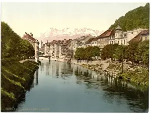 Carniola Prints: Laibach, a view on the Laibach, Carniola, Austro-Hungary