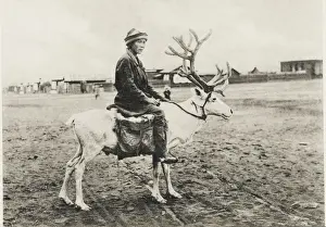 Nomadic Prints: Lake Baikal, Russia - Nomadic Man riding a Reindeer