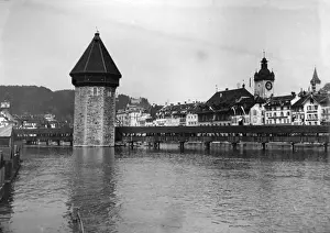 Lake Lucerne with covered bridge, Switzerland