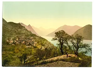 Lugano Prints: Lake of Lugano, Porlezza in the background, Tessin, Switzerl