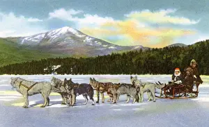 Husky Prints: Lake Placid, N. Y. USA - Dog Team on Frozen Mirror Lake