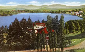 Jul18 Prints: Lake Placid, N. Y. USA - Mirror Lake and Mirror Lake Inn