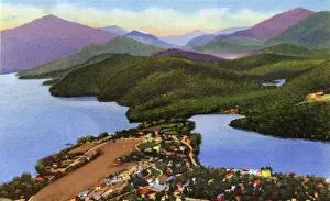 Lake Placid, N. Y. USA - Mirror Lake - view from an airplane