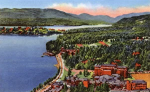 Images Dated 3rd September 2018: Lake Placid, N.Y. USA - Mirror Lake and Club Buildings