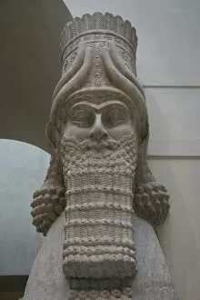 Assyrian Gallery: Lamasu or Bull-man. Detail of the head. Reliefs from Sargon