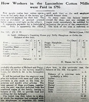 Images Dated 30th March 2020: Lancashire cotton mill workers wages in 1793