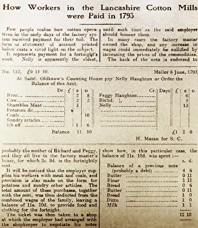 Lancashire cotton mill workers wages in 1793