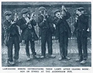 Ballot Prints: Lancashire miners extinguishing their lamps after ceasing work