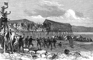 Landing the Atlantic cable in Hearts Content Bay, Newfoundl