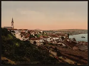 Belgrade Prints: Landing place and cathedral, Belgrade, Servia