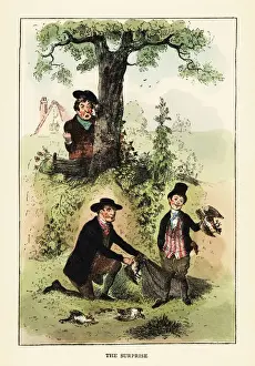 Lucy Prints: Landowner discovering poachers netting partriduges