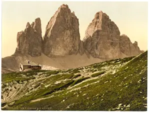 Landro, the Three Spires (i. e. Drei Zinnen), and hut, Tyrol