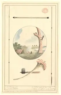Watling Prints: Landscape with aborigines, in tondo surrounded by tools