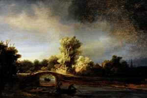 17th Gallery: Landscape with a Stone Bridge, c.1638, by Rembrandt (1606-1