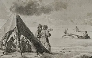Laplanders Prints: Lapland. Laplander in a tent. Engraving, 19th century