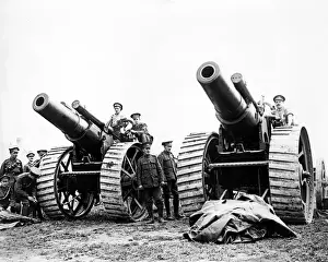 Two large British guns on Western Front, WW1